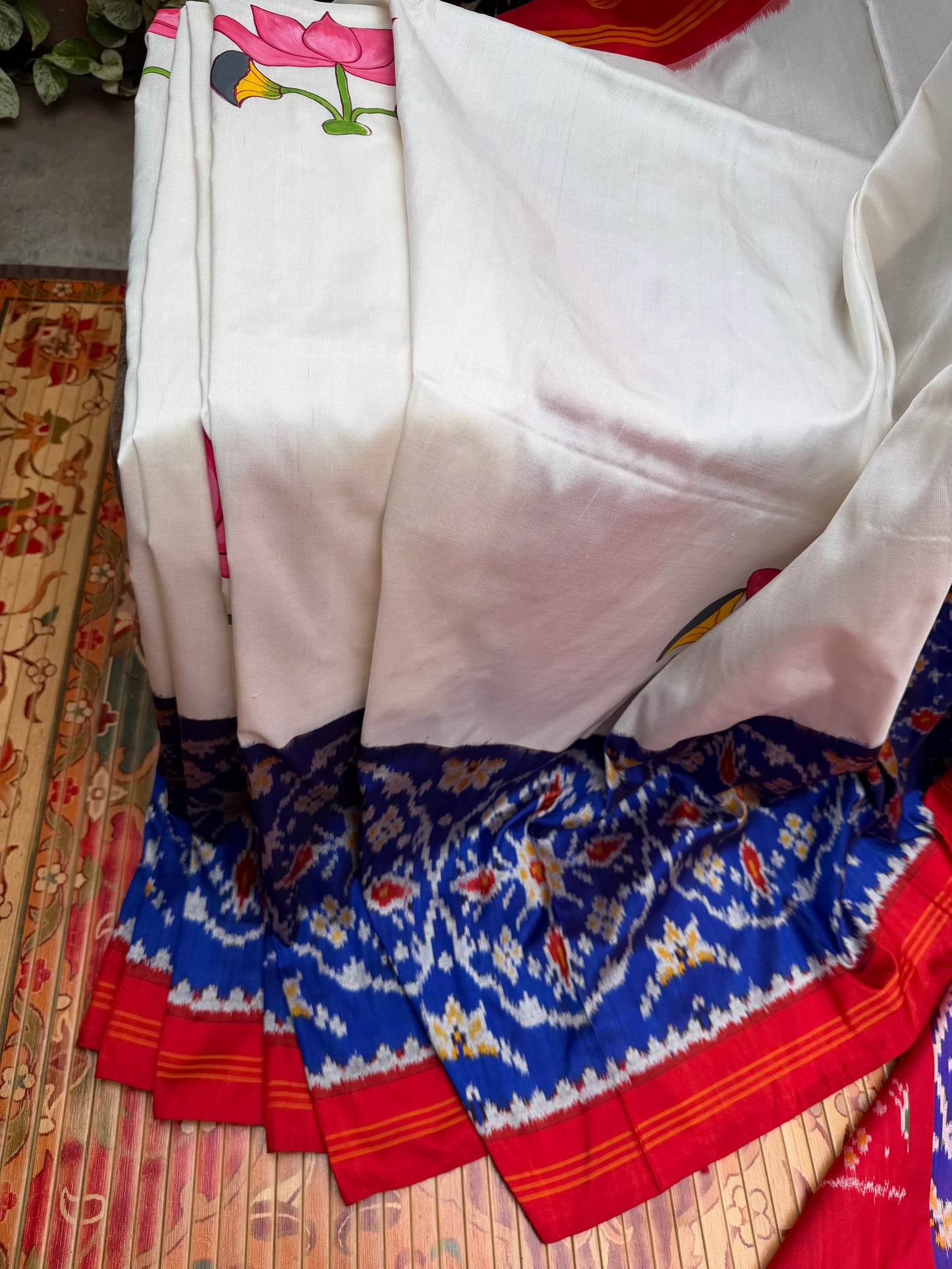 Pure silk ikkat pichwai painting saree