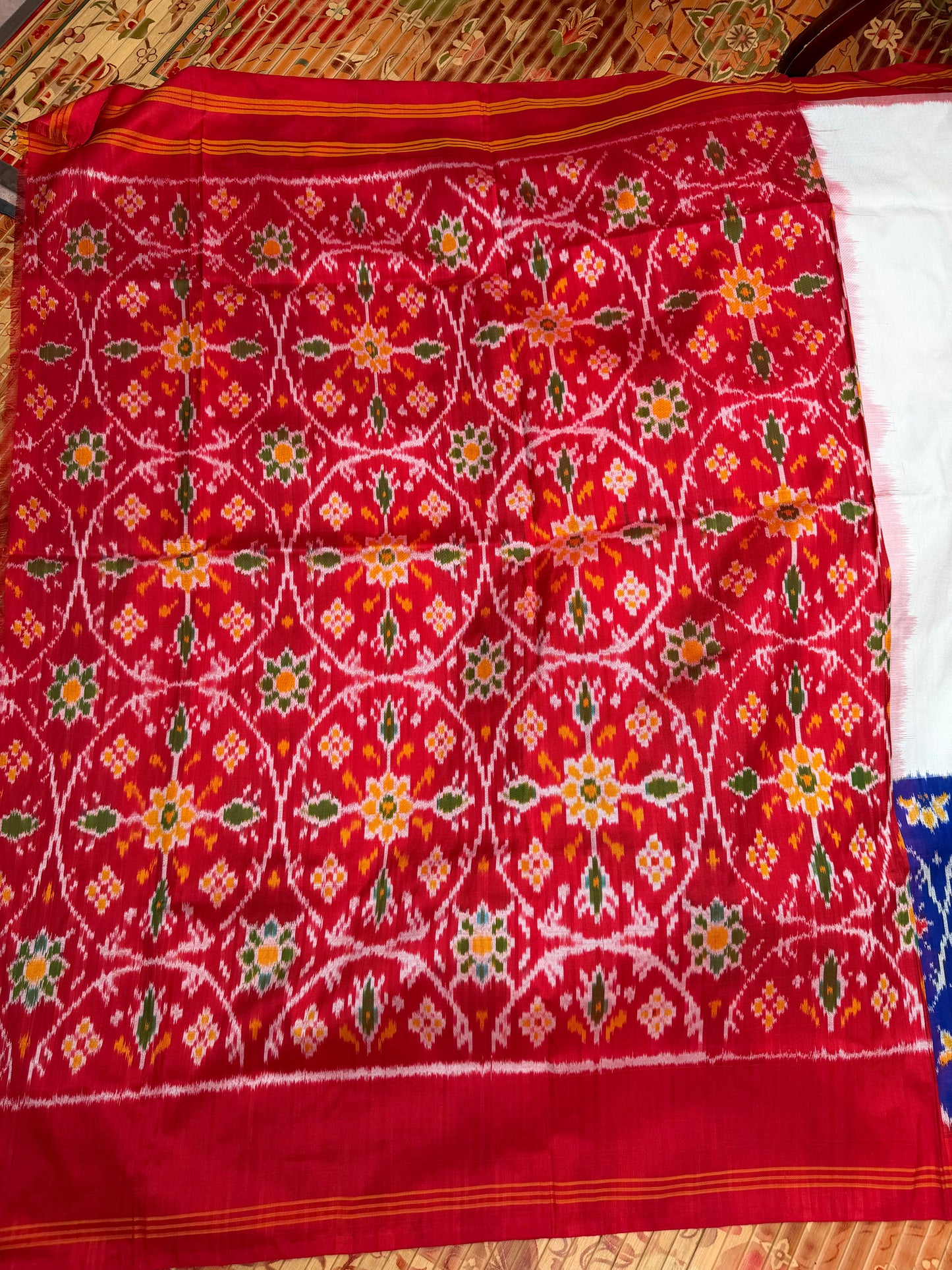 Pure silk ikkat pichwai painting saree