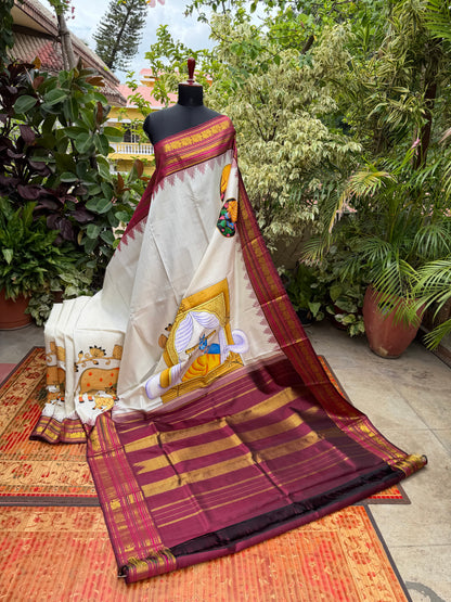 Pure silk kanchipattu pichwai painting