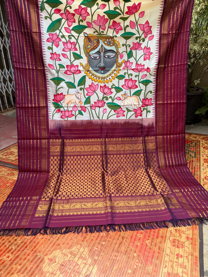 Pure silk kanchipattu pichwai painting
