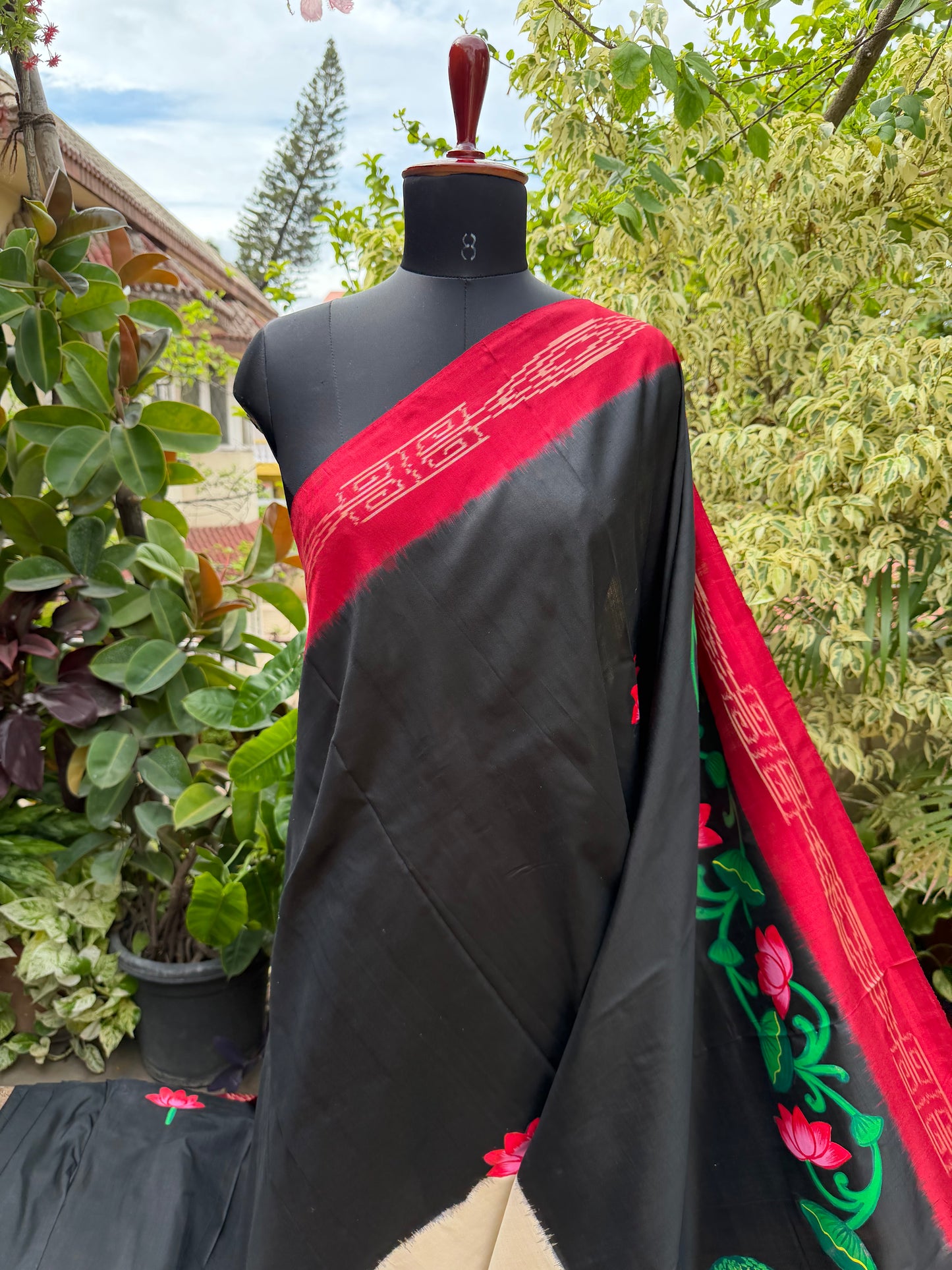Pure silk ikkat pichwai painting saree