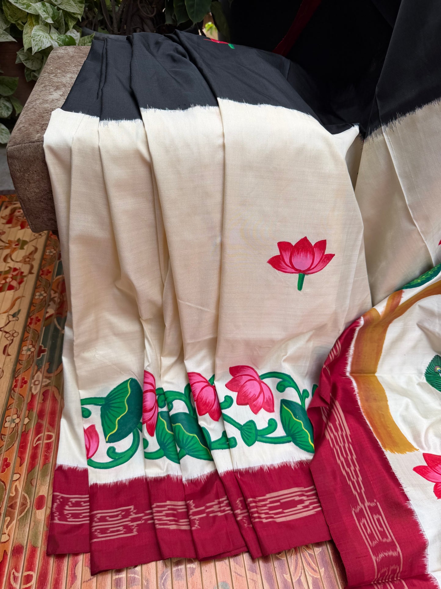 Pure silk ikkat pichwai painting saree