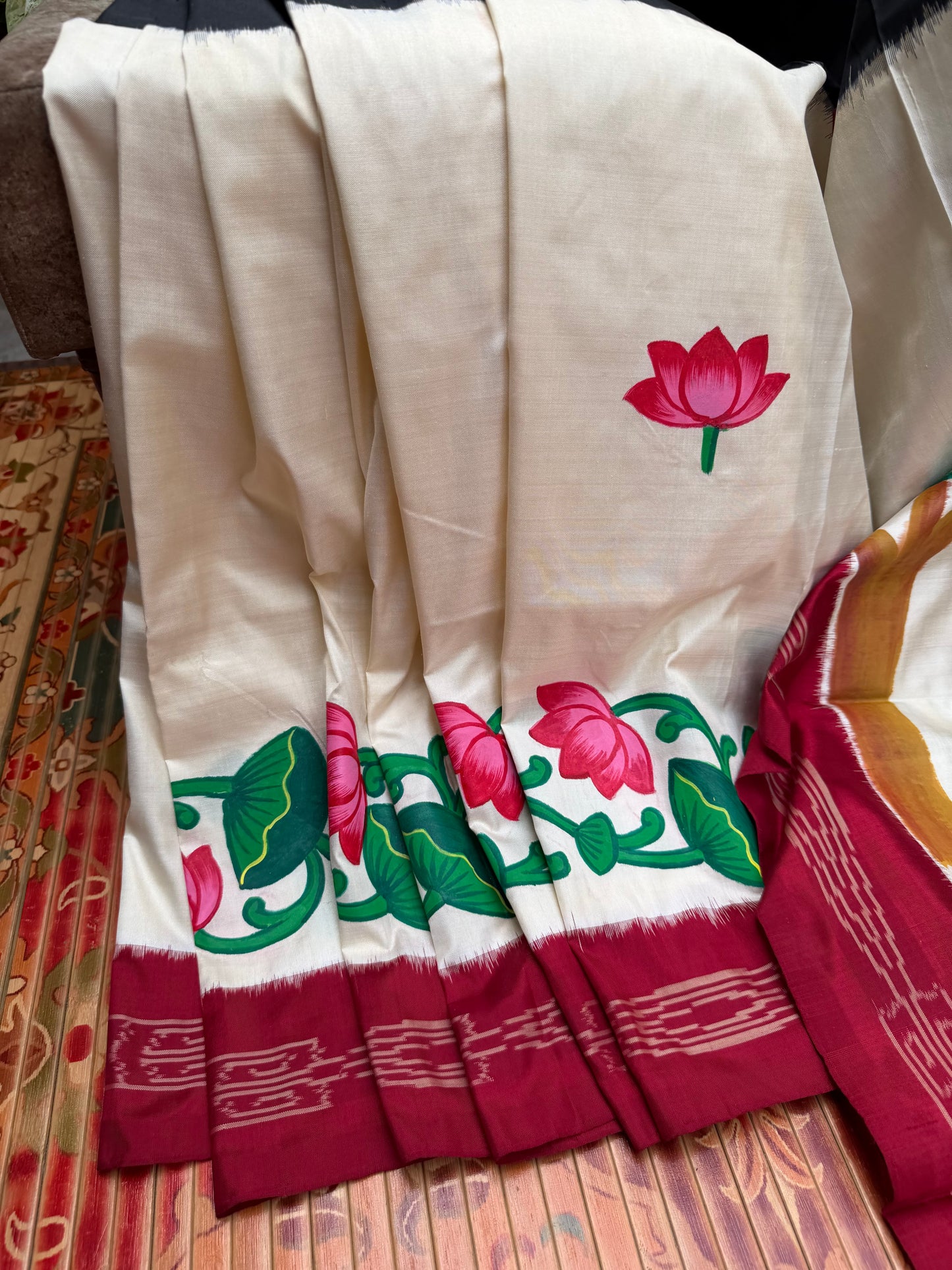 Pure silk ikkat pichwai painting saree