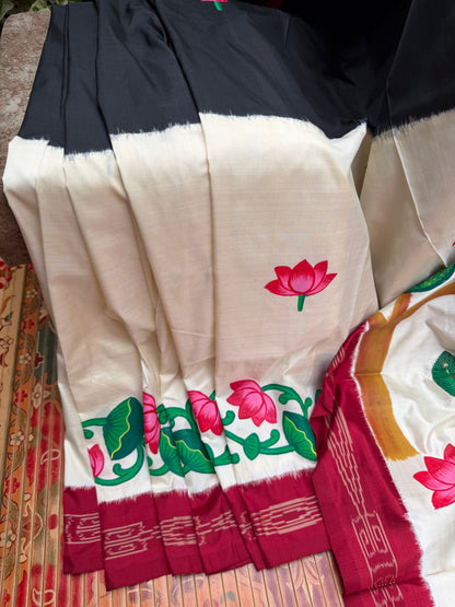 Pure silk ikkat pichwai painting saree