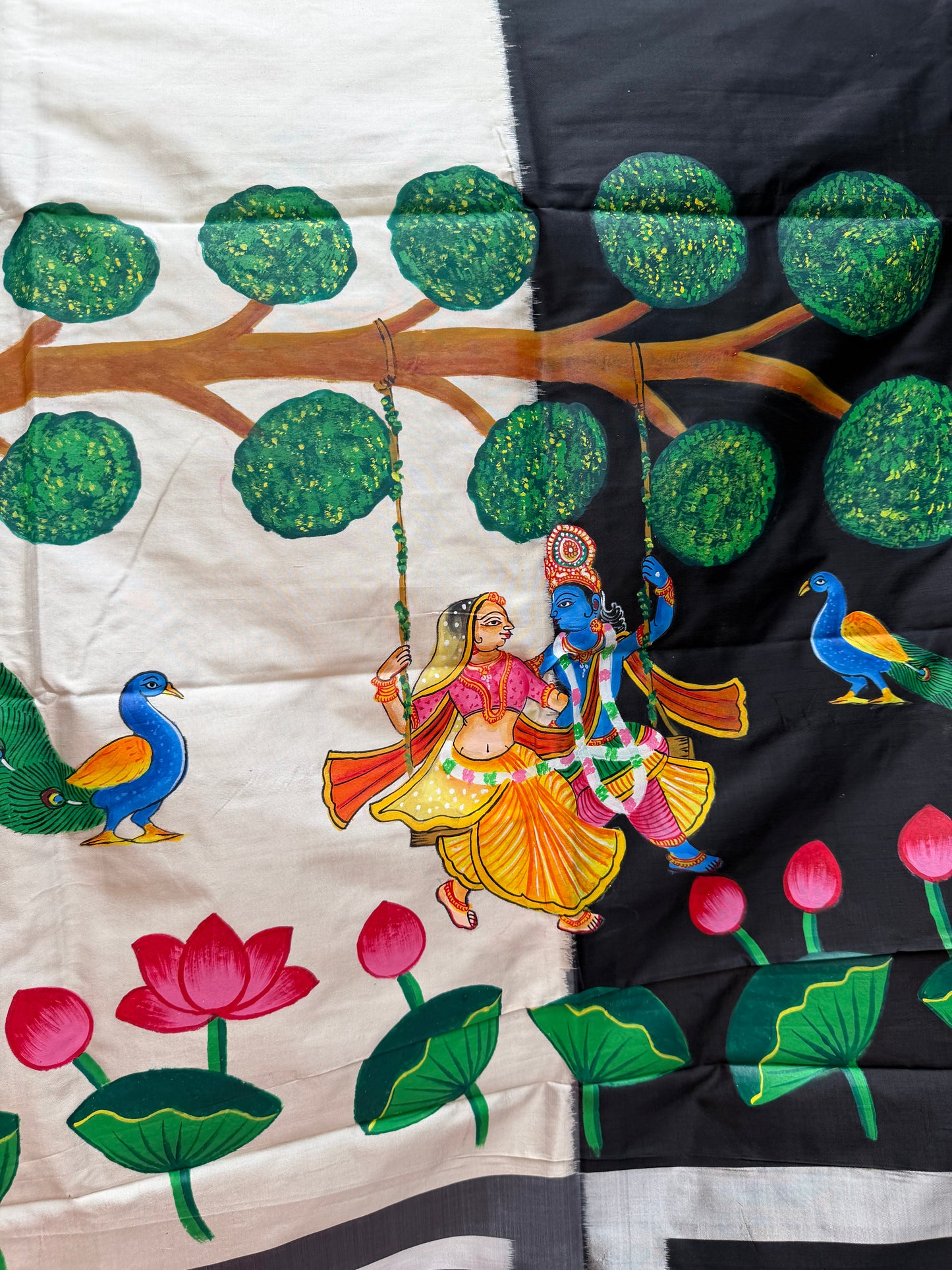 Pure silk ikkat pichwai painting saree