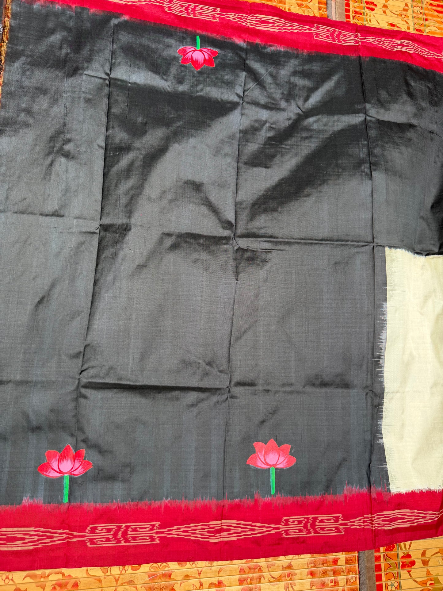 Pure silk ikkat pichwai painting saree