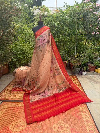 Gadwal cotton with digital print saree