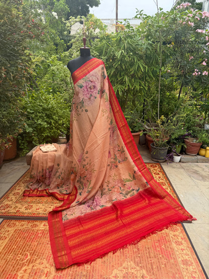 Gadwal cotton with digital print saree