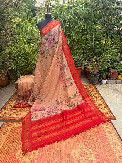 Gadwal cotton with digital print saree
