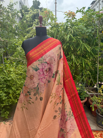 Gadwal cotton with digital print saree