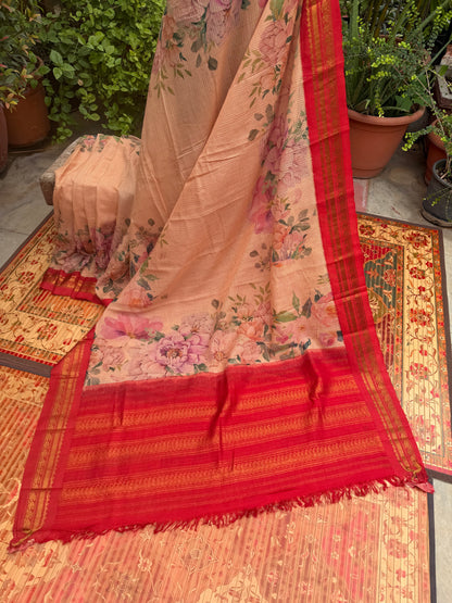Gadwal cotton with digital print saree