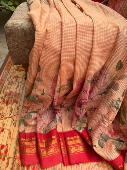 Gadwal cotton with digital print saree