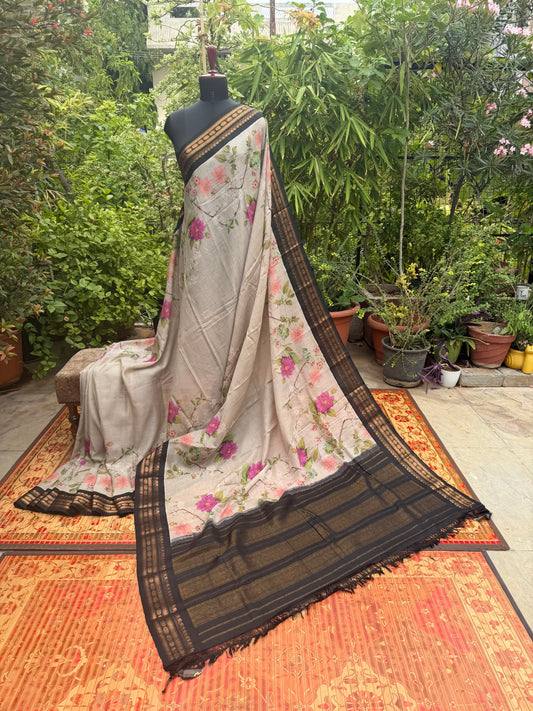 Gadwal cotton with digital print saree