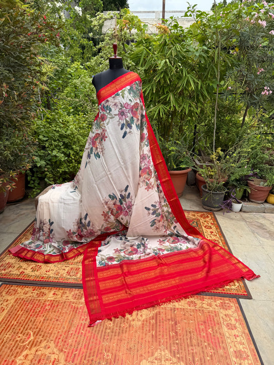 Gadwal cotton with digital print saree