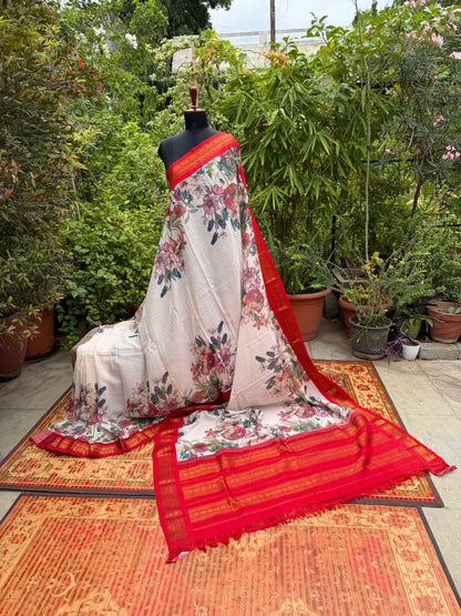 Gadwal cotton with digital print saree