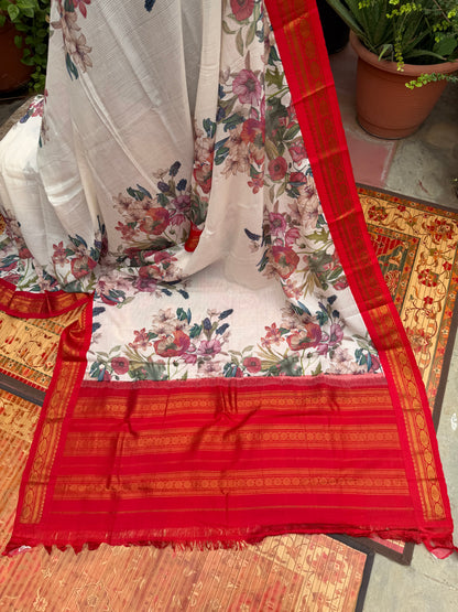 Gadwal cotton with digital print saree