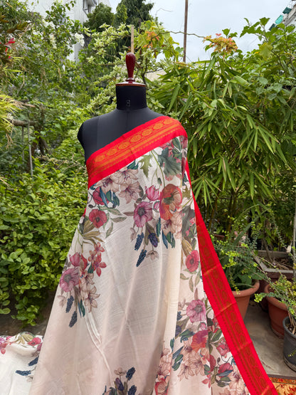 Gadwal cotton with digital print saree