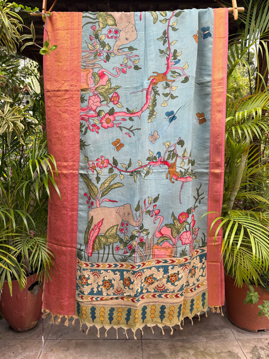 Silkcotton penkalamkari saree