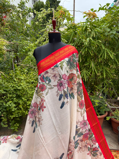 Gadwal cotton with digital print saree
