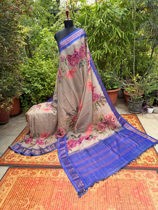Gadwal cotton with digital print saree