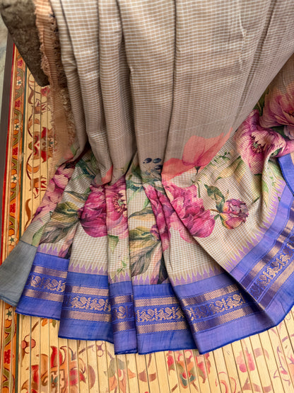 Gadwal cotton with digital print saree