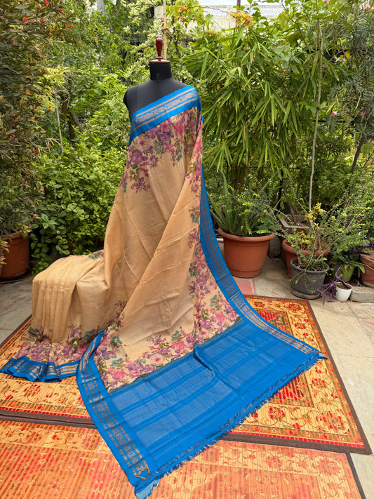 Gadwal cotton with digital print saree