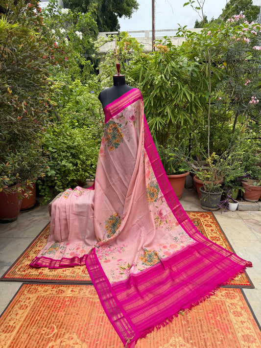 Gadwal cotton with digital print saree