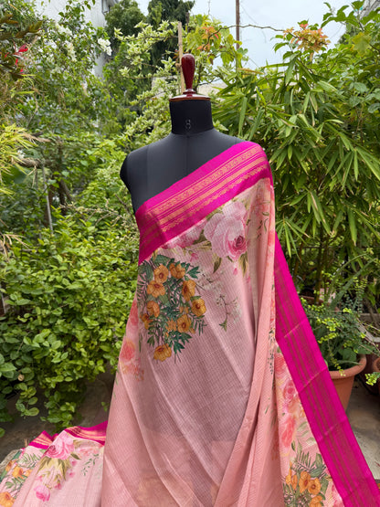 Gadwal cotton with digital print saree