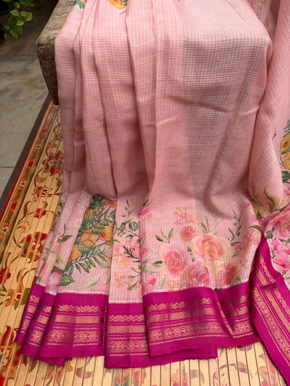 Gadwal cotton with digital print saree