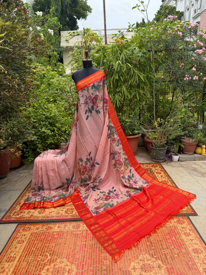 Gadwal cotton with digital print saree