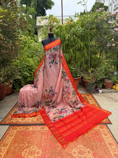 Gadwal cotton with digital print saree