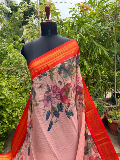 Gadwal cotton with digital print saree