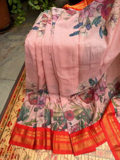 Gadwal cotton with digital print saree
