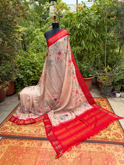 Gadwal cotton with digital print saree