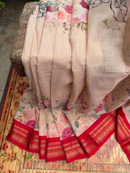 Gadwal cotton with digital print saree