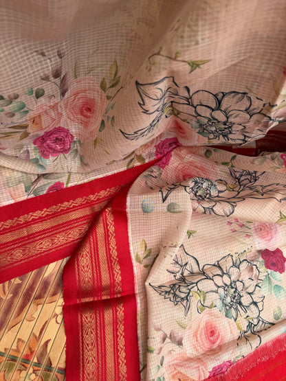 Gadwal cotton with digital print saree