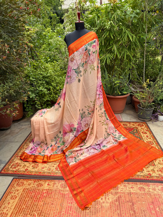 Gadwal cotton with digital print saree