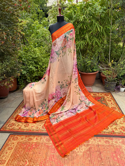 Gadwal cotton with digital print saree