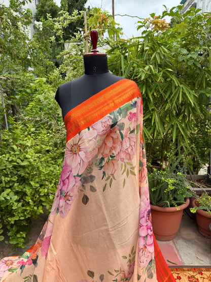 Gadwal cotton with digital print saree