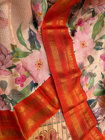 Gadwal cotton with digital print saree