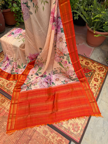 Gadwal cotton with digital print saree