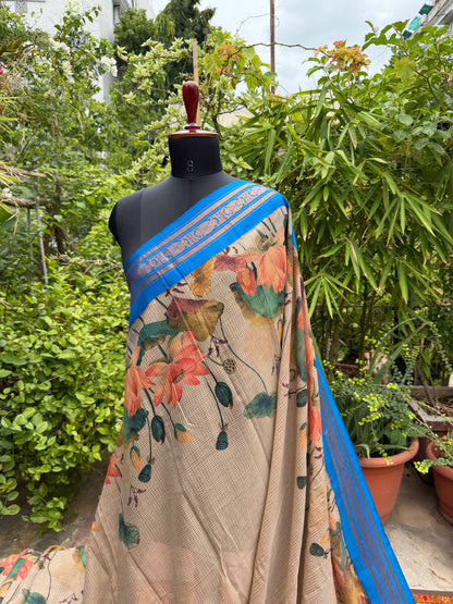 Gadwal cotton with digital print saree