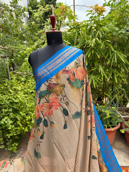 Gadwal cotton with digital print saree