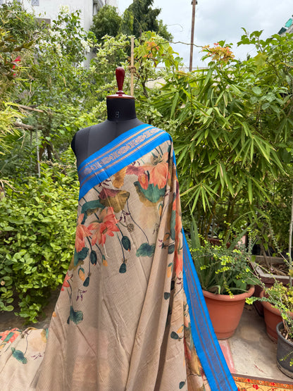 Gadwal cotton with digital print saree