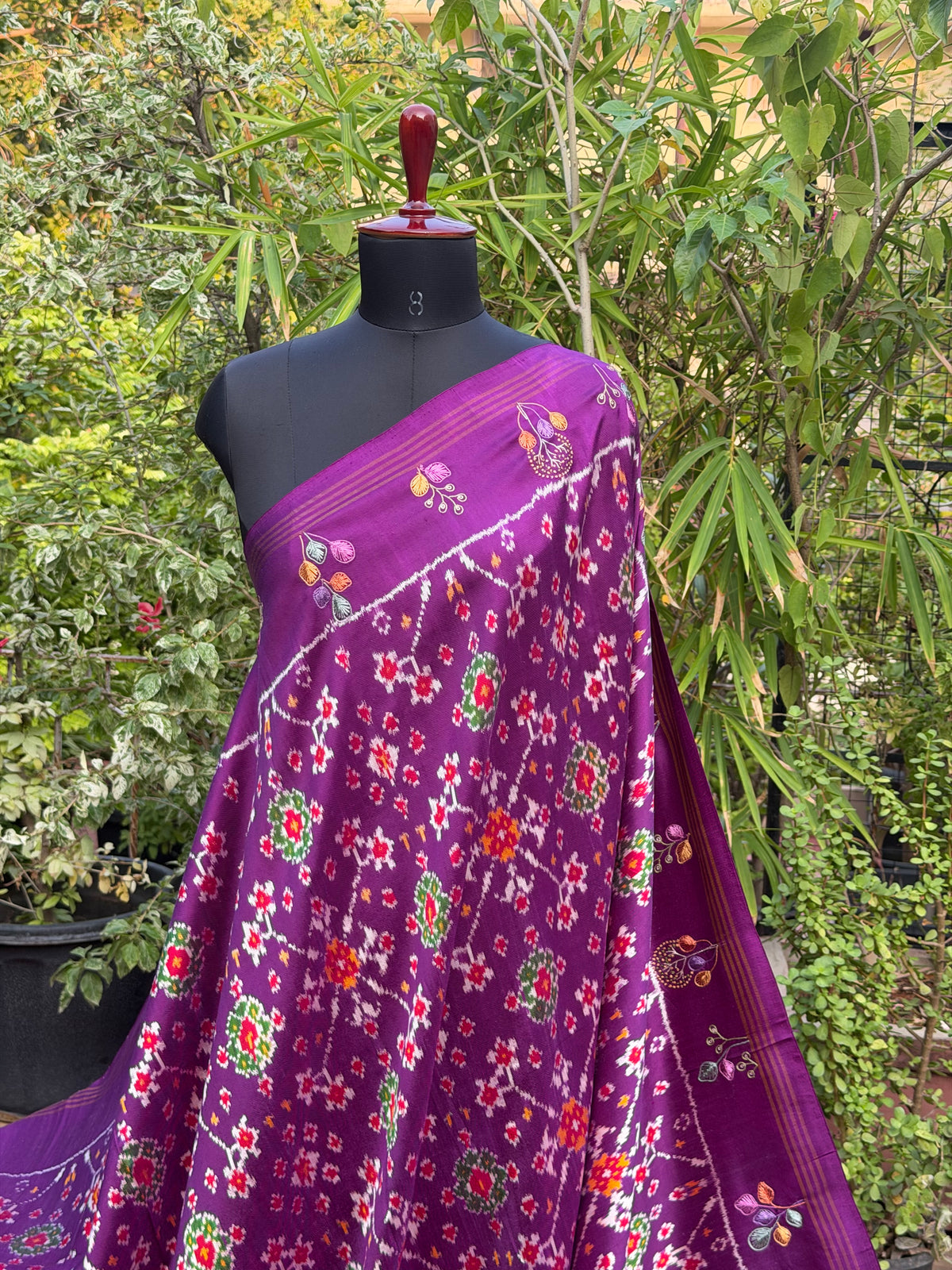 Twill Ikkat With Aari Work Embroidery saree