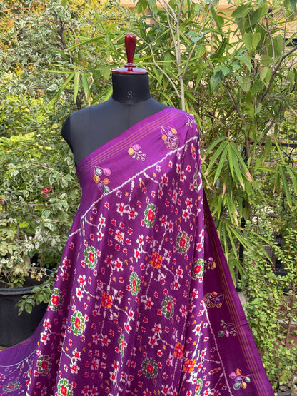 Twill Ikkat With Aari Work Embroidery saree