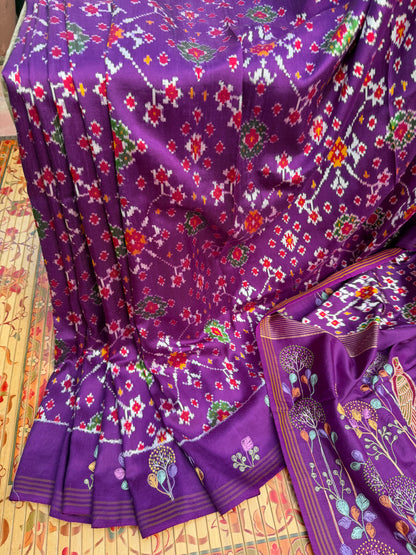 Twill Ikkat With Aari Work Embroidery saree