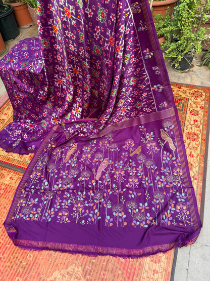Twill Ikkat With Aari Work Embroidery saree
