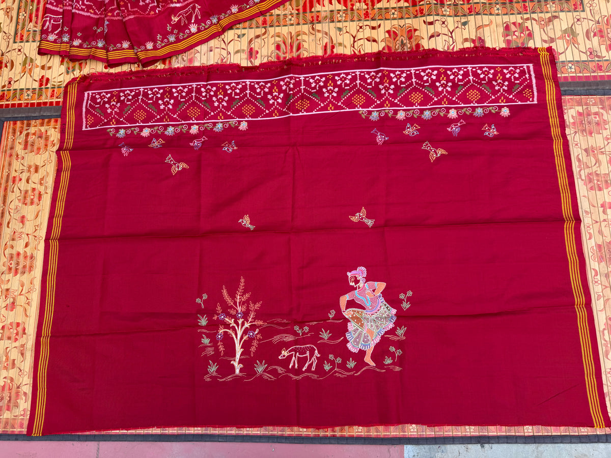 Pure Silk Patola With Aari work embroidery