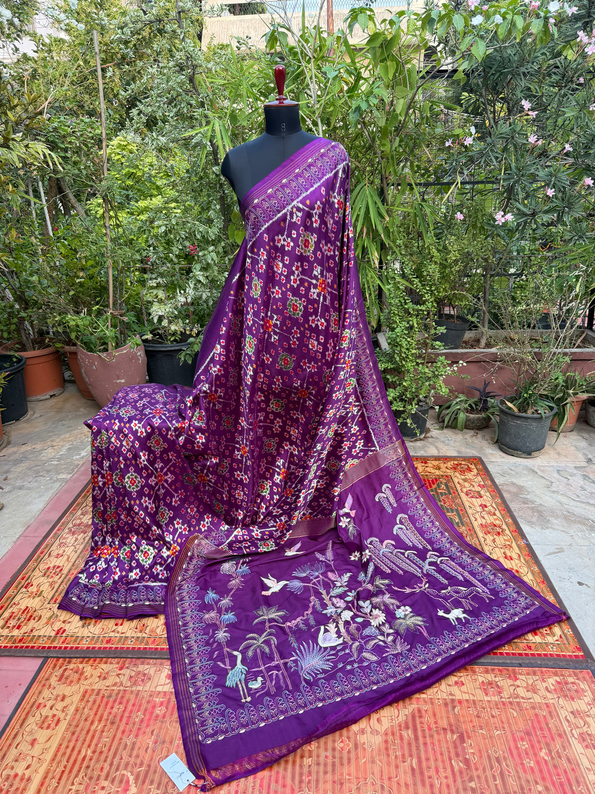Twill Ikkat With Aari Work Embroidery saree